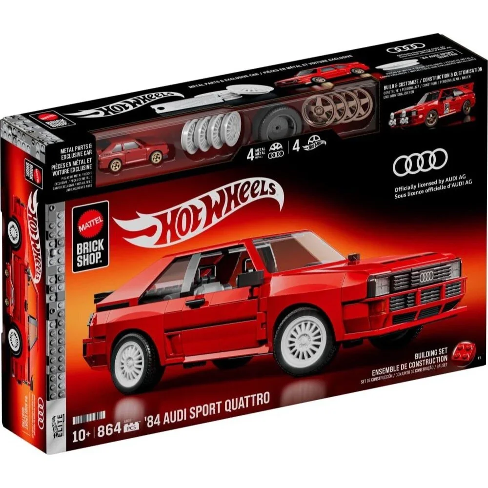 Mattel Brick Shop Hot Wheels '84 Audi Sport Quattro 864pc Set 10+ Metal Parts